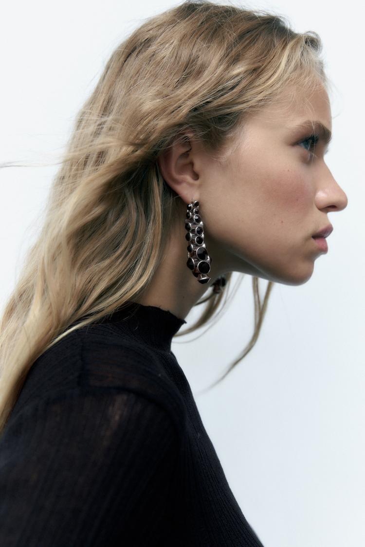 BLACK CRYSTAL EARRINGS Black ZARA Spain